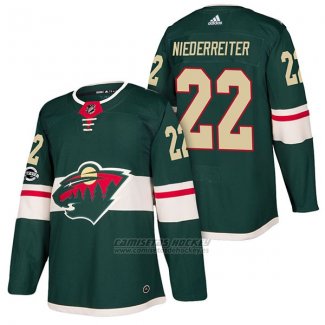 Camiseta Hockey Hombre Autentico Minnesota Wild 22 Niederreiter Home 2018 Verde