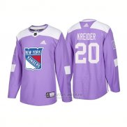 Camiseta Hockey Hombre Autentico New York Rangers 20 Chris Kreider Hockey Fights Cancer 2018 Violeta