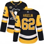 Camiseta Hockey Mujer Pittsburgh Penguins 62 Carl Hagelin Negro 50 Anniversary Home Premier