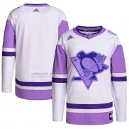 Camiseta Hockey Pittsburgh Penguins Fights Cancer Autentico Blank Practice Blanco Violeta