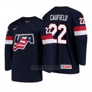 Camiseta USA Team Cole Caufield 2018 Iihf World Championship Jugador Azul