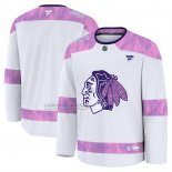 Camiseta Hockey Chicago Blackhawks 2024 Fights Cancer Practica Blanco