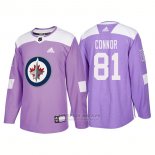 Camiseta Hockey Hombre Autentico Winnipeg Jets 81 Kyle Connor Hockey Fights Cancer 2018 Violeta