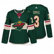 Camiseta Hockey Mujer Minnesota Wild 3 Charlie Coyle Verde Autentico Jugador