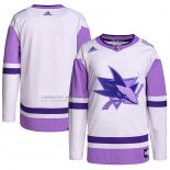 Camiseta Hockey San Jose Sharks Fights Cancer Autentico Blank Practice Blanco Violeta