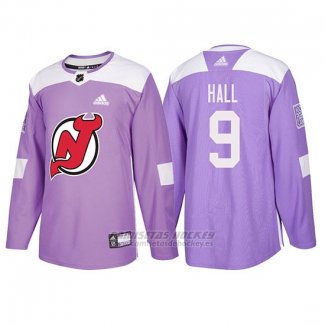 Camiseta New Jersey Devils Taylor Hall Hockey Fights Cancer Violeta