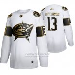 Camiseta Hockey Columbus Blue Jackets Cam Atkinson Golden Edition Autentico Blanco