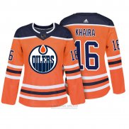 Camiseta Hockey Mujer Edmonton Oilers 16 Jujhar Khaira Naranja Autentico Jugador