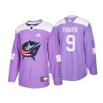 Camiseta Hockey Hombre Autentico Columbus Blue Jackets 9 Artemi Panarin Hockey Fights Cancer 2018 Violeta