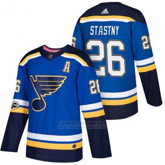 Camiseta Hockey Hombre Autentico St. Louis Blues 26 Paul Stastny Home 2018 Azul