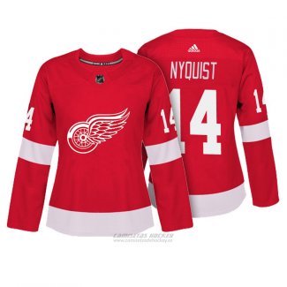 Camiseta Hockey Mujer Detroit Red Wings 14 Gustav Nyquist Rojo Autentico Jugador