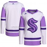Camiseta Hockey Seattle Kraken Fights Cancer Autentico Blank Practice Blanco Violeta