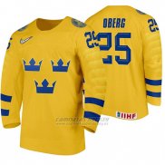 Camiseta Hockey Suecia Linus Oberg Home 2020 IIHF World Junior Championship Amarillo