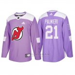 Camiseta New Jersey Devils Kyle Palmieri Hockey Fights Cancer Violeta