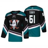 Camiseta Anaheim Ducks Troy Terry Alternato 25th Aniversario Adidas Autentico Negro