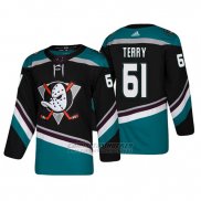 Camiseta Anaheim Ducks Troy Terry Alternato 25th Aniversario Adidas Autentico Negro