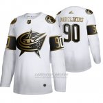 Camiseta Hockey Columbus Blue Jackets Elvis Merzlikins Golden Edition Autentico Blanco