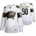 Camiseta Hockey Columbus Blue Jackets Elvis Merzlikins Golden Edition Autentico Blanco
