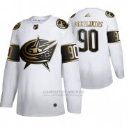 Camiseta Hockey Columbus Blue Jackets Elvis Merzlikins Golden Edition Autentico Blanco