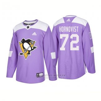 Camiseta Hockey Hombre Autentico Pittsburgh Penguins 72 Patric Hornqvist Hockey Fights Cancer 2018 Violeta
