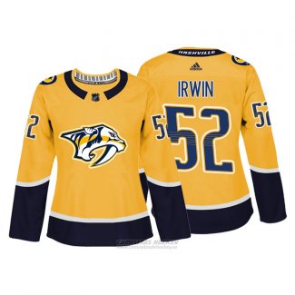 Camiseta Hockey Mujer Nashville Predator 52 Matt Irwin Amarillo Autentico Jugador