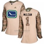 Camiseta Hockey Mujer Vancouver Canucks 1 Kirk Mclean Camo Autentico 2017 Veterans Day Stitched