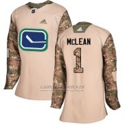 Camiseta Hockey Mujer Vancouver Canucks 1 Kirk Mclean Camo Autentico 2017 Veterans Day Stitched