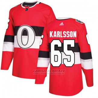 Camiseta Hockey Hombre Ottawa Senators 65 Erik Karlsson Rojo Autentico 2017 100 Classic Stitched