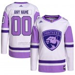 Camiseta Hockey Florida Panthers Personalizada Fights Cancer Autentico Blanco Violeta