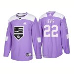 Camiseta Hockey Hombre Autentico Los Angeles Kings 22 Trevor Lewis Hockey Fights Cancer 2018 Violeta