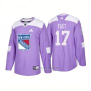 Camiseta Hockey Hombre Autentico New York Rangers 17 Jesper Fast Hockey Fights Cancer 2018 Violeta