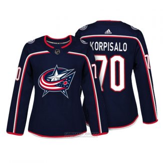 Camiseta Hockey Mujer Columbus Blue Jackets 70 Joonas Korpisalo Azul Autentico Jugador