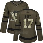 Camiseta Hockey Mujer Penguins 62 Bryan Rust Salute To Service 2018 Verde