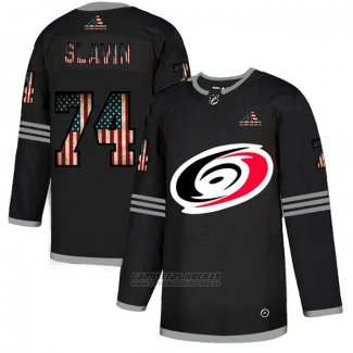 Camiseta Hockey Carolina Hurricanes Jaccob Slavin 2020 USA Flag Negro