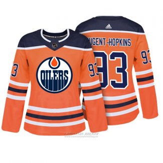 Camiseta Hockey Mujer Edmonton Oilers 93 Ryan Nugent Hopkins Naranja Autentico Jugador
