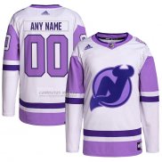 Camiseta Hockey New Jersey Devils Personalizada Fights Cancer Autentico Blanco Violeta