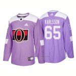 Camiseta Hockey Hombre Autentico Ottawa Senators 65 Erik Karlsson Hockey Fights Cancer 2018 Violeta