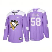 Camiseta Hockey Hombre Autentico Pittsburgh Penguins 58 Kris Letang Hockey Fights Cancer 2018 Violeta
