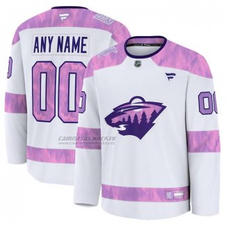 Camiseta Hockey Minnesota Wild 2024 Fights Cancer Personalizada Blanco