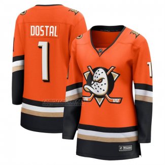 Camiseta Hockey Mujer Anaheim Ducks Lukas Dostal Primera Breakaway Naranja