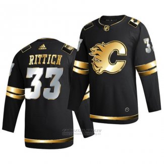 Camiseta Hockey Calgary Flames David Rittich Golden Edition Limited Autentico 2020-21 Negro