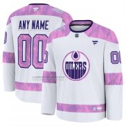 Camiseta Hockey Edmonton Oilers 2024 Fights Cancer Personalizada Blanco