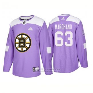 Camiseta Hockey Hombre Autentico Boston Bruins Brad Marchand 2018 Hockey Fights Cancer Violeta