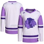 Camiseta Hockey Chicago Blackhawks Fights Cancer Autentico Blank Practice Blanco Violeta