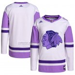 Camiseta Hockey Chicago Blackhawks Fights Cancer Autentico Blank Practice Blanco Violeta