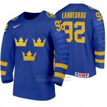 Camiseta Hockey Suecia Gabriel Landeskog Away 2020 IIHF World Junior Championships Azul