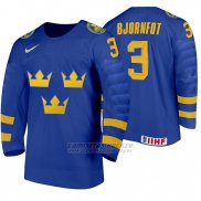 Camiseta Hockey Suecia Tobias Bjornfot Away 2020 IIHF World Junior Championship Azul