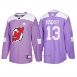 Camiseta New Jersey Devils Nico Hischier Hockey Fights Cancer Violeta