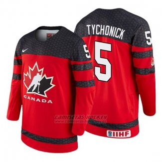 Camiseta Canada Team Jonathan Tychonick 2018 Iihf World Championship Jugador Rojo