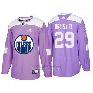 Camiseta Edmonton Oilers Leon Draisaitl Hockey Fights Cancer Violeta